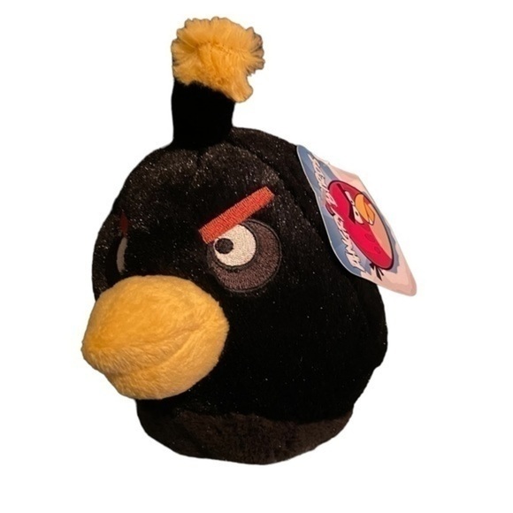 Angry Birds Plush Stuffed Animal Green Pig 7”. Black Bomb Bird 5”.  Lot of 2​​ - Picture 5 of 6